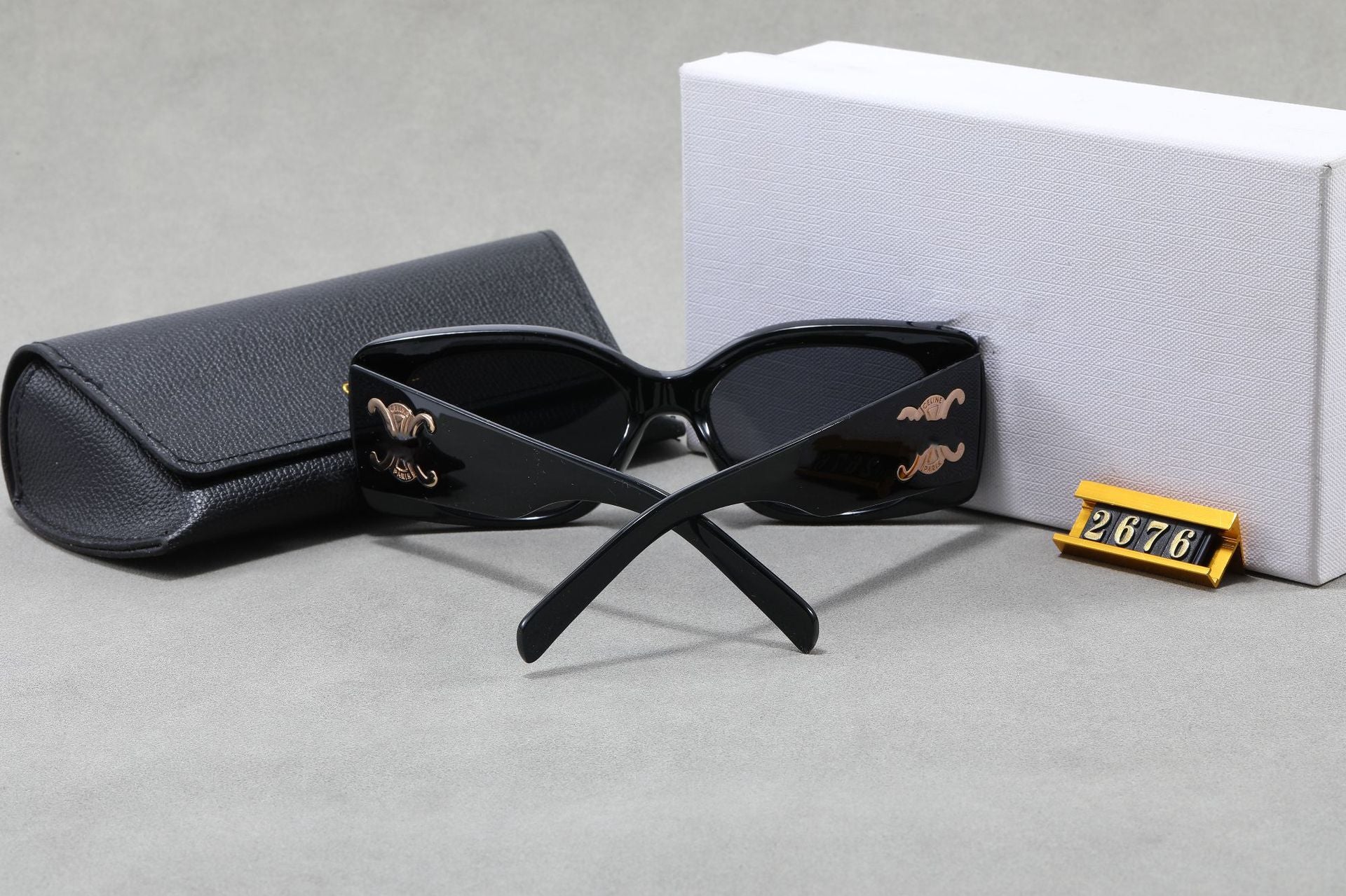 25New Spring Summer Arc de Triomphe Square Frame Face Slimming Sunglasses for Women Large Logo Wide Leg Sun Glasses UV Protection