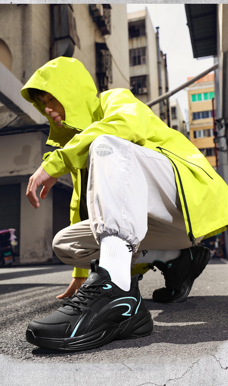 Autumn New Trend Retro Thick-Soled Height-Increasing Dad Shoes Leather Fashion Men's Shoes Wear-Resistant Non-Slip Casual Sports Shoes