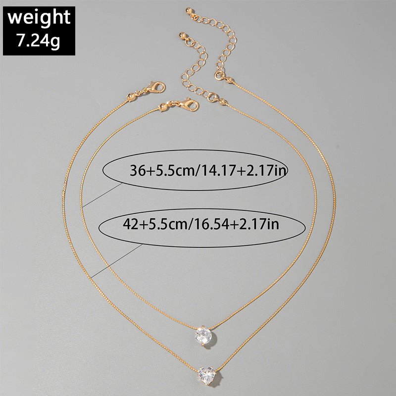 European and American Ornament Fashionable and Simple Diamond-Encrusted Chain Necklace for Women Creative Water Drop Multi-layer Pendant Collarbone Necklace