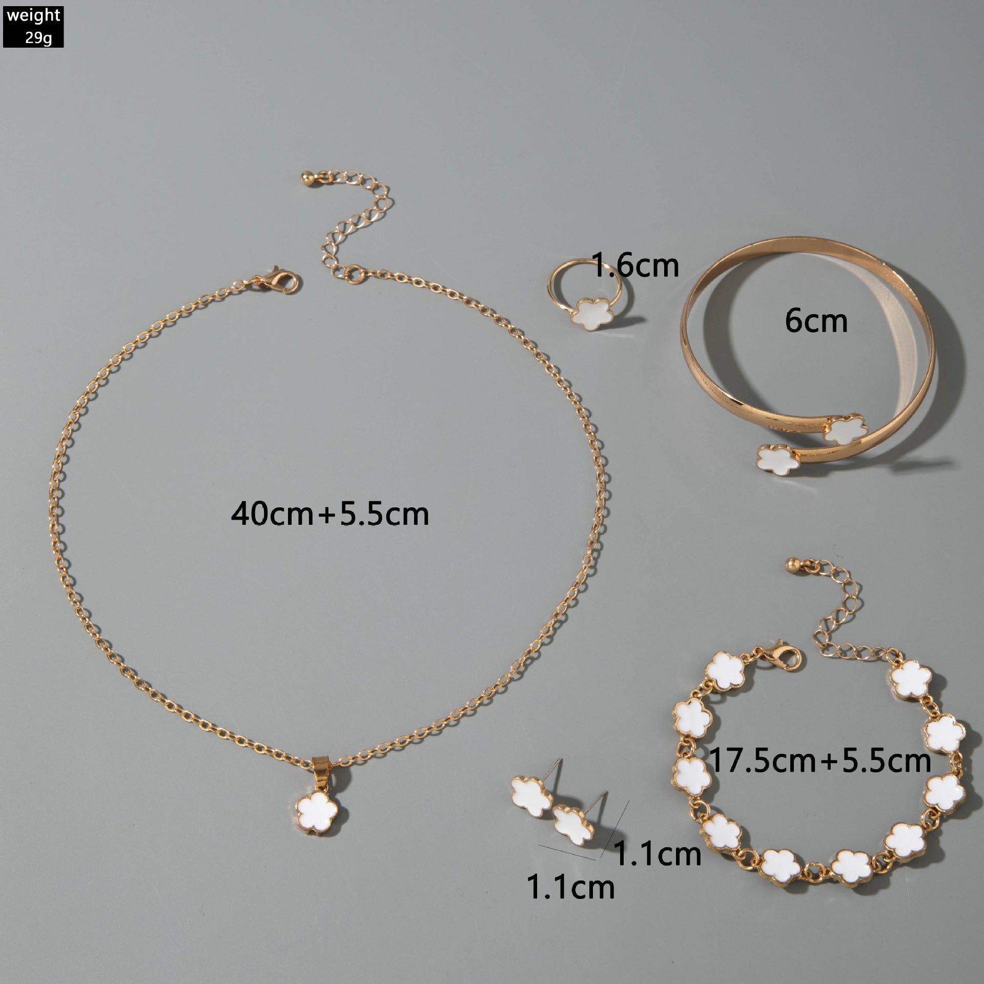 European and American Fashion Alloy Inlaid Diamond Five-Leaf Clover Bracelet Jewelry Three-Piece Set Simple Geometric Smooth Bracelet Wholesale