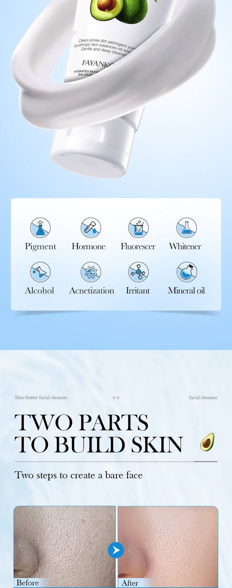 Cross-Border Avocado Skincare Series150ml Moisturizing Anti-Oxidation Cleansing Face Wash Export Manufacturer Wholesale