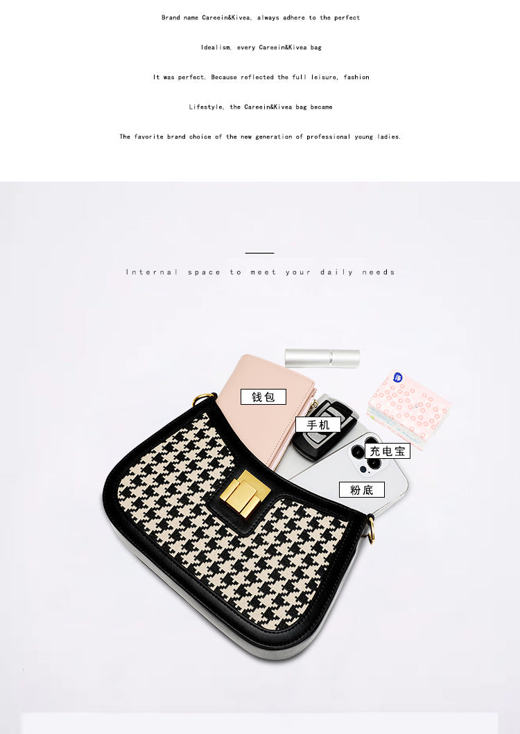 Houndstooth Crossbody Bag Baguette Underarm Bag Spring Autumn Women's Bag Small Square Bag Niche Versatile Commuter Handbag Shoulder Bag