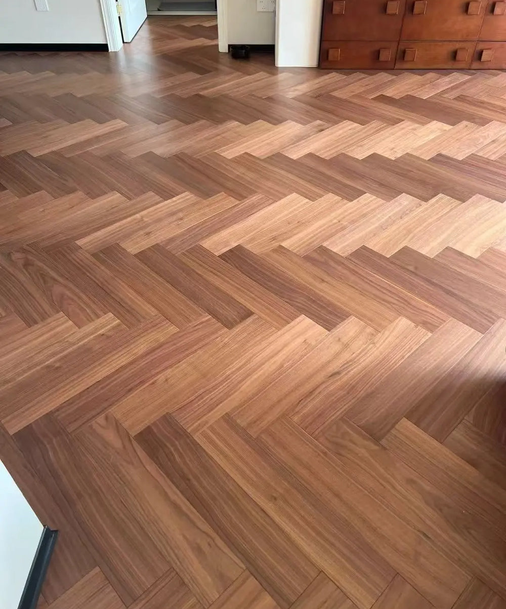 Custom 15mm Solid Wood Black Walnut Herringbone Engineered Wood Flooring | Premium Multi-Layer Waterproof Anti-slip Outdoor Park