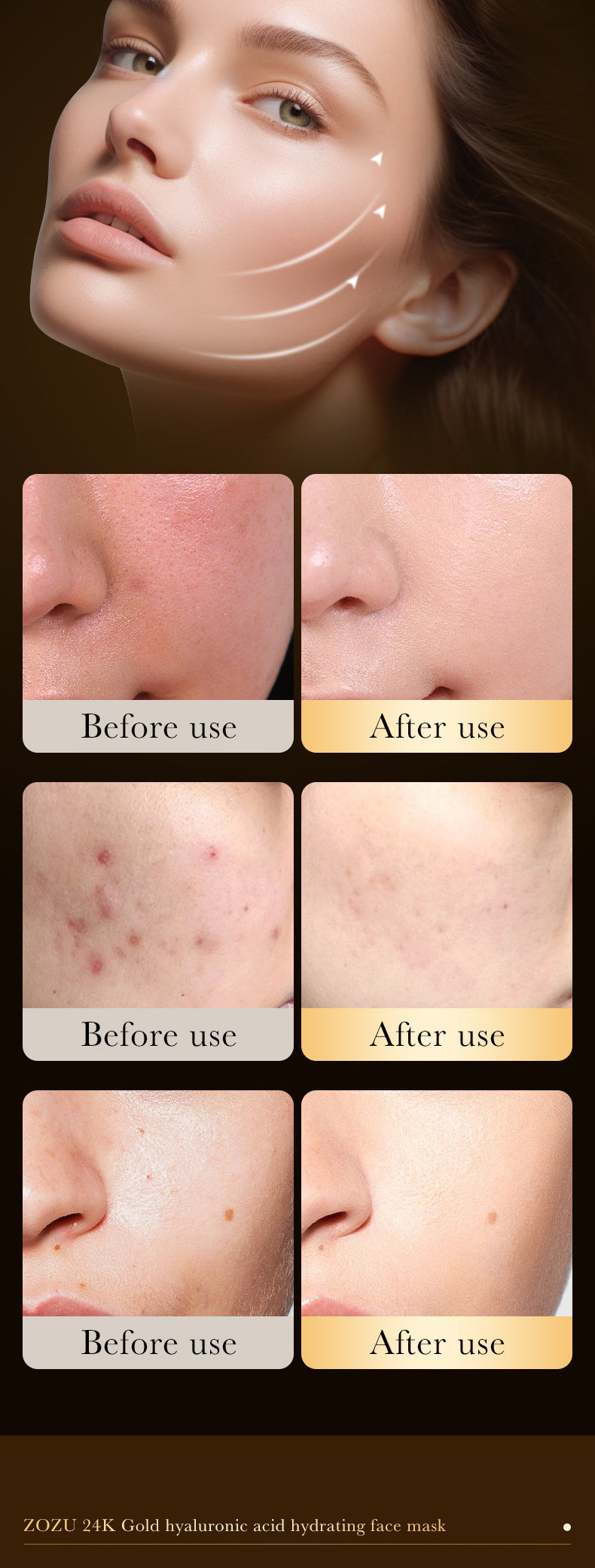 24k Gold Mask25g ZOZU Hyaluronic Acid Hydrating Moisturizing Tablets Cross-Border Wholesale