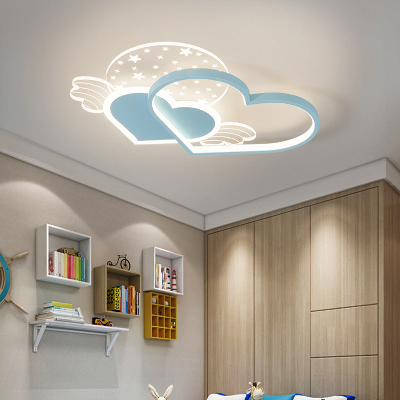 Cozy Eye Protection Bedroom Lamp led Simple Ceiling Light for Boys and Girls Princess Room Bedroom Creative Double Heart Lamp