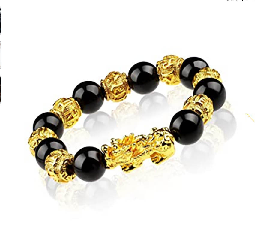 Vietnam Sand Gold Pixiu Bracelet for Men and Women Imitation3D Hard pure gold99Obsidian Wealth-Attracting Pichu Buddha Bead Jewelry Long-Lasting Color