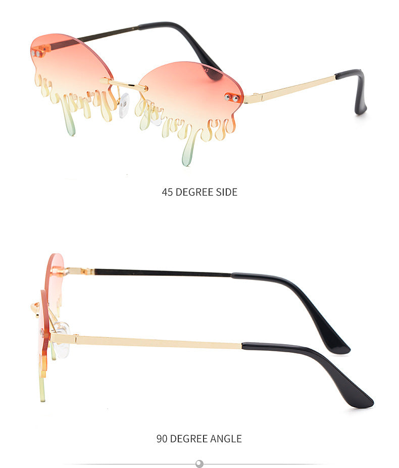 Christmas Costume Personality Tear Sunglasses for Women Metal Frameless Sunglasses Trendy European and American Party Funny Glasses
