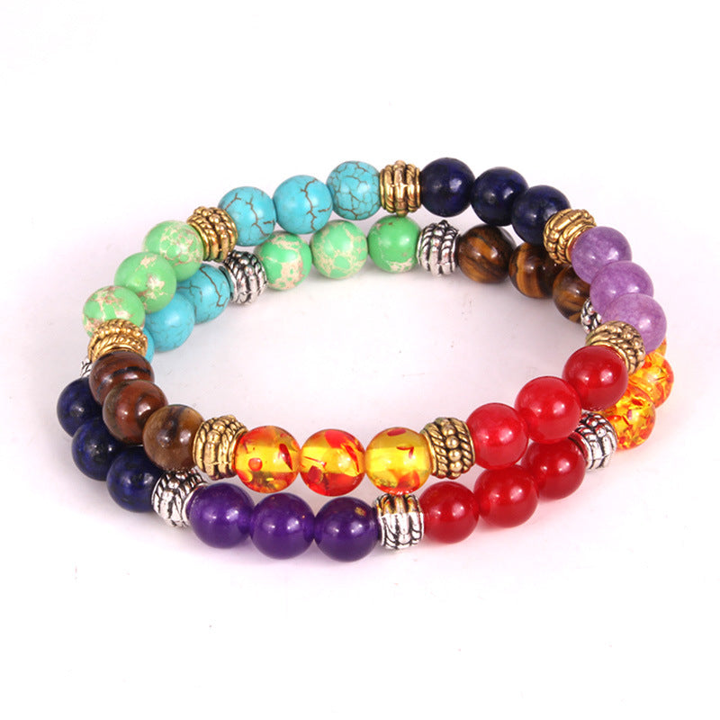 Natural Stone Colorful Bracelet for Women8mm Bead Yoga Wheel Spacer Bracelet Blue Pine Tiger Eye Elastic Beaded Bracelet