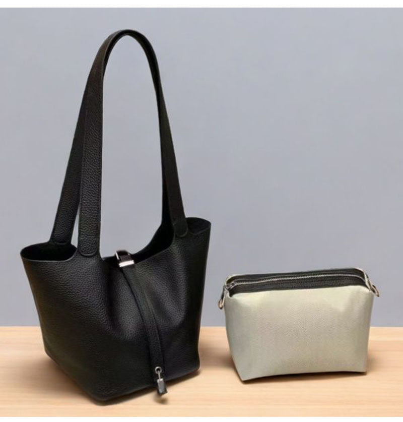2025New Basket Bag for Women, High-End Niche Design, Large Capacity Bucket Bag, Top Layer Cowhide Handbag
