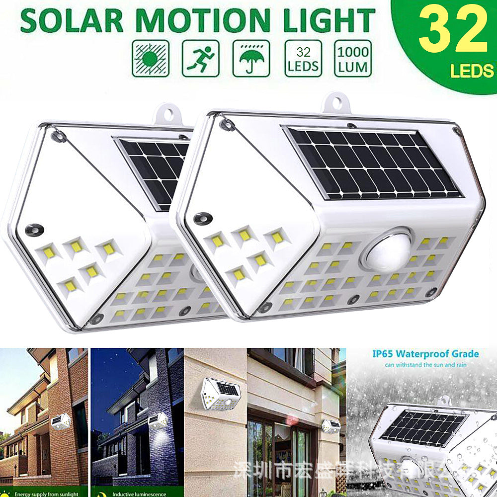 New model specifically designed for outdoor garden lights100LED Solar rechargeable wall light with four-sided illumination and motion sensor
