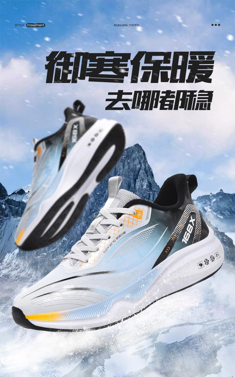 Autumn Winter New Large Size Fashion Leather Surface Fleece Lined Thickened Warm Casual Shoes Real Carbon Plate Sports Running Shoes