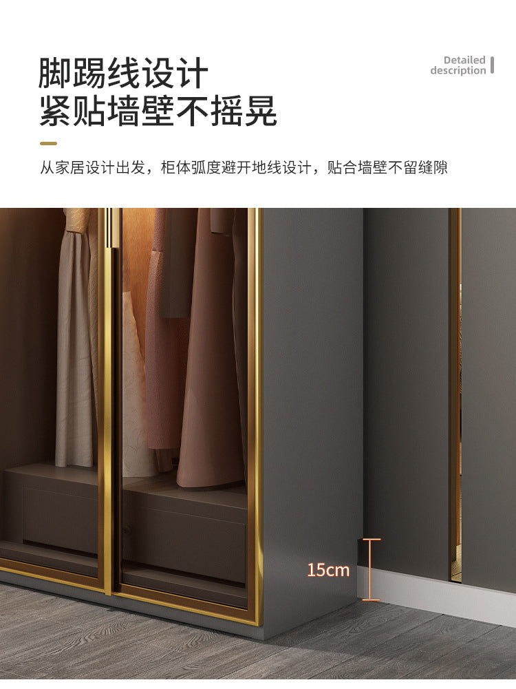 Light Luxury Glass Door Wardrobe Modern Home Bedroom Cloakroom Custom Processing Assembly Wardrobe Storage Large Wardrobe