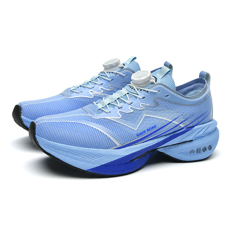 Summer New Hollow Breathable Rotating Buckle Racing Running Shoes Full Palm Carbon Plate Thick Sole Cushioning Sports Shoes