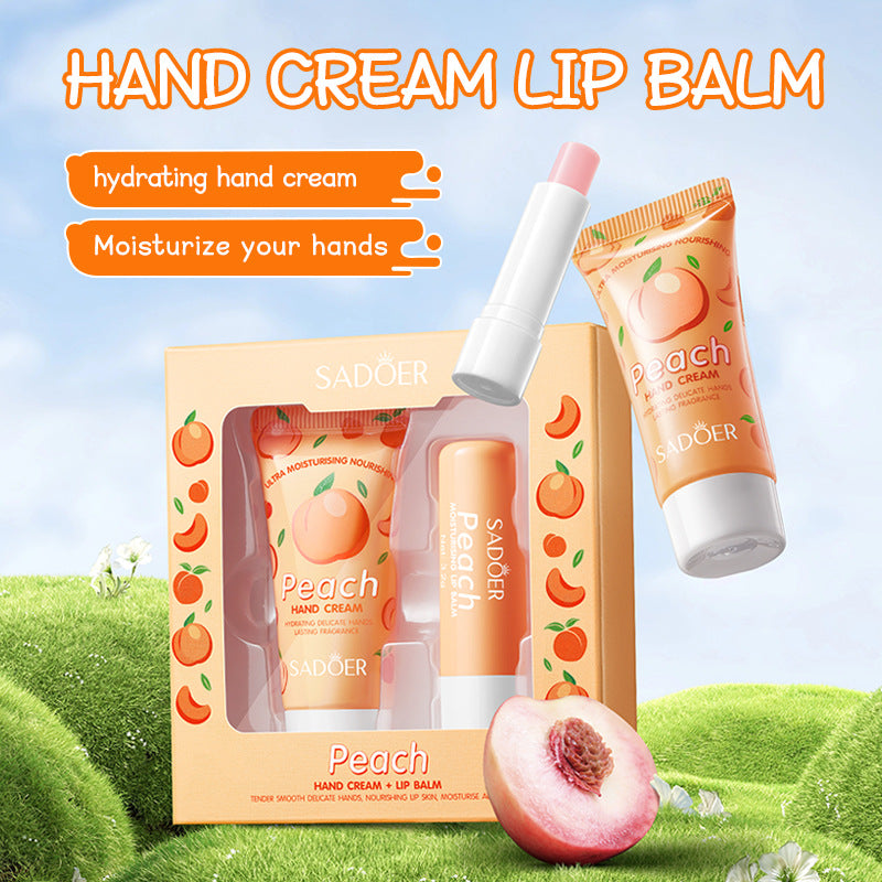 Full English Peach Hand Cream Lip Balm Set SADOER Nourishing Autumn and Winter Hand Cream Lip Balm  Wholesale