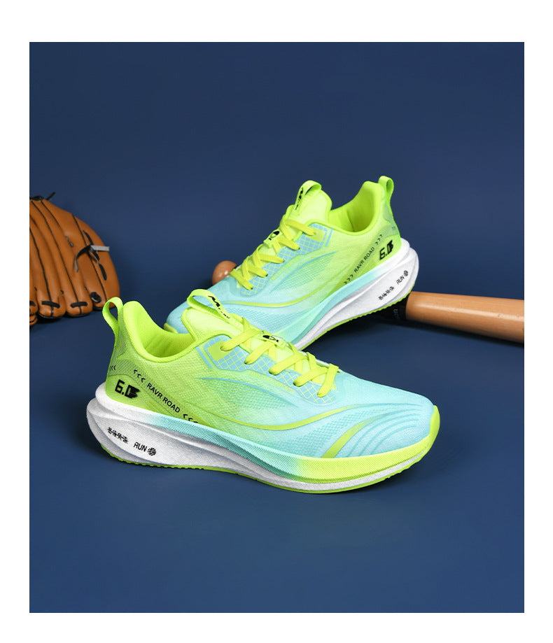 Summer New National Trend Sports Shoes Couple Breathable Student Running Shoes Popcorn Carbon Plate High Elastic Shock Absorption Men's Shoes