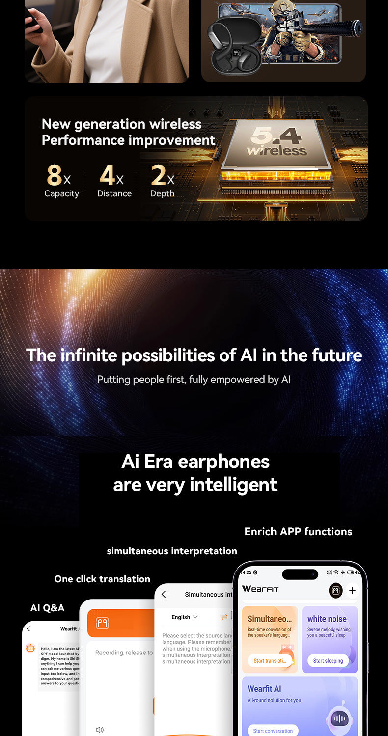 Popular M127AI Translation Long Battery Life Over-Ear Headphones Non-In-Ear Private Model Noise Cancelling Wireless Bluetooth Headphones