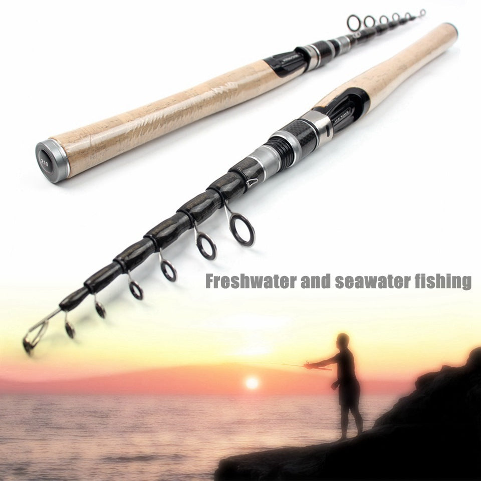 Wooden Handle Portable Sea Rod Set Retractable Lure Rod Fishing Gear with Hair Band Single Rod Manufacturer Wholesale