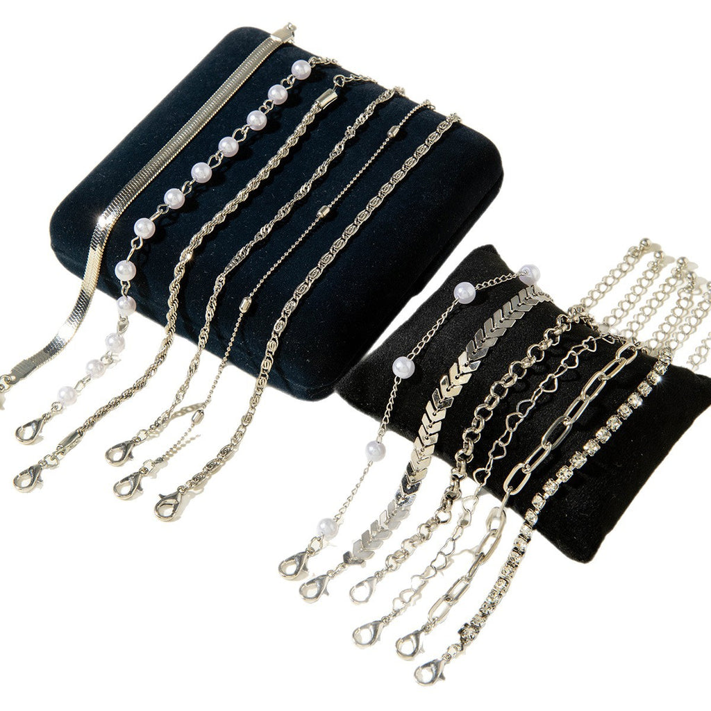 Fashionable Versatile Bracelet with Rhinestones and Imitation Pearl Set Ornament Wholesale Bracelets