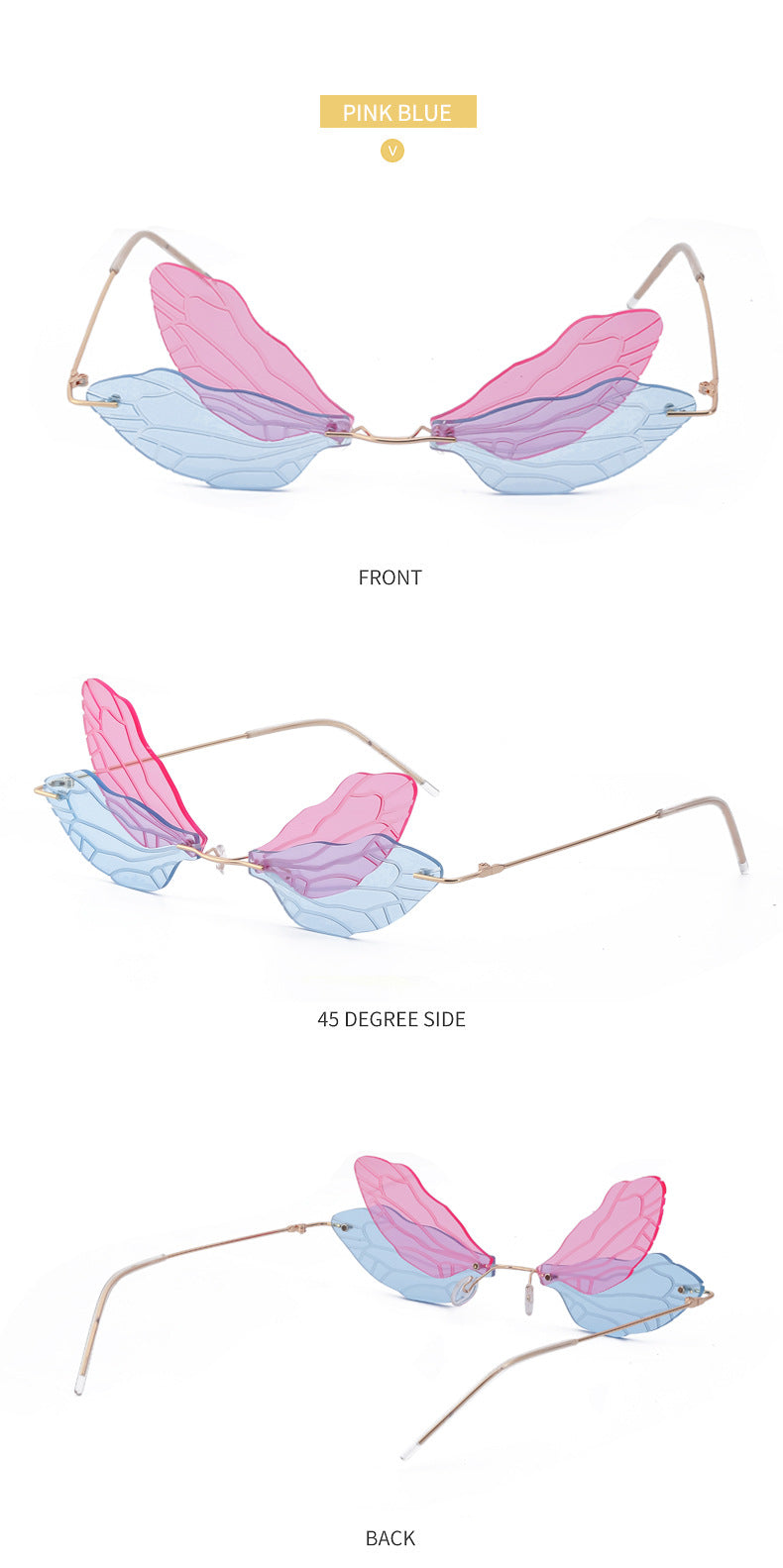 Dragonfly Sunglasses for Women, Stylish Wing Design, Fashionable Double Lens Party Dance Frameless Sunglasses