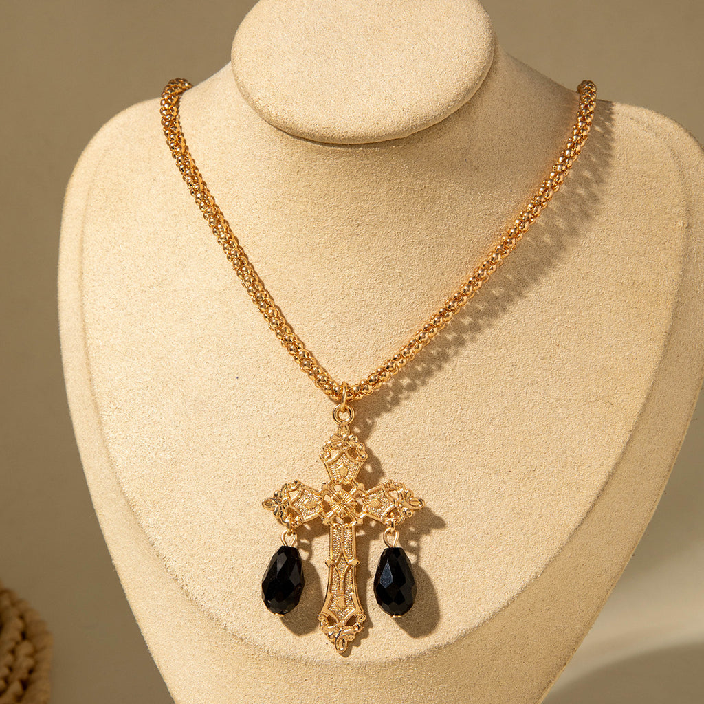 European and American Fashion Sense y Women's Tassel Necklace Creative Personality Double Layer Cross Pendant Collarbone Chain Necklace