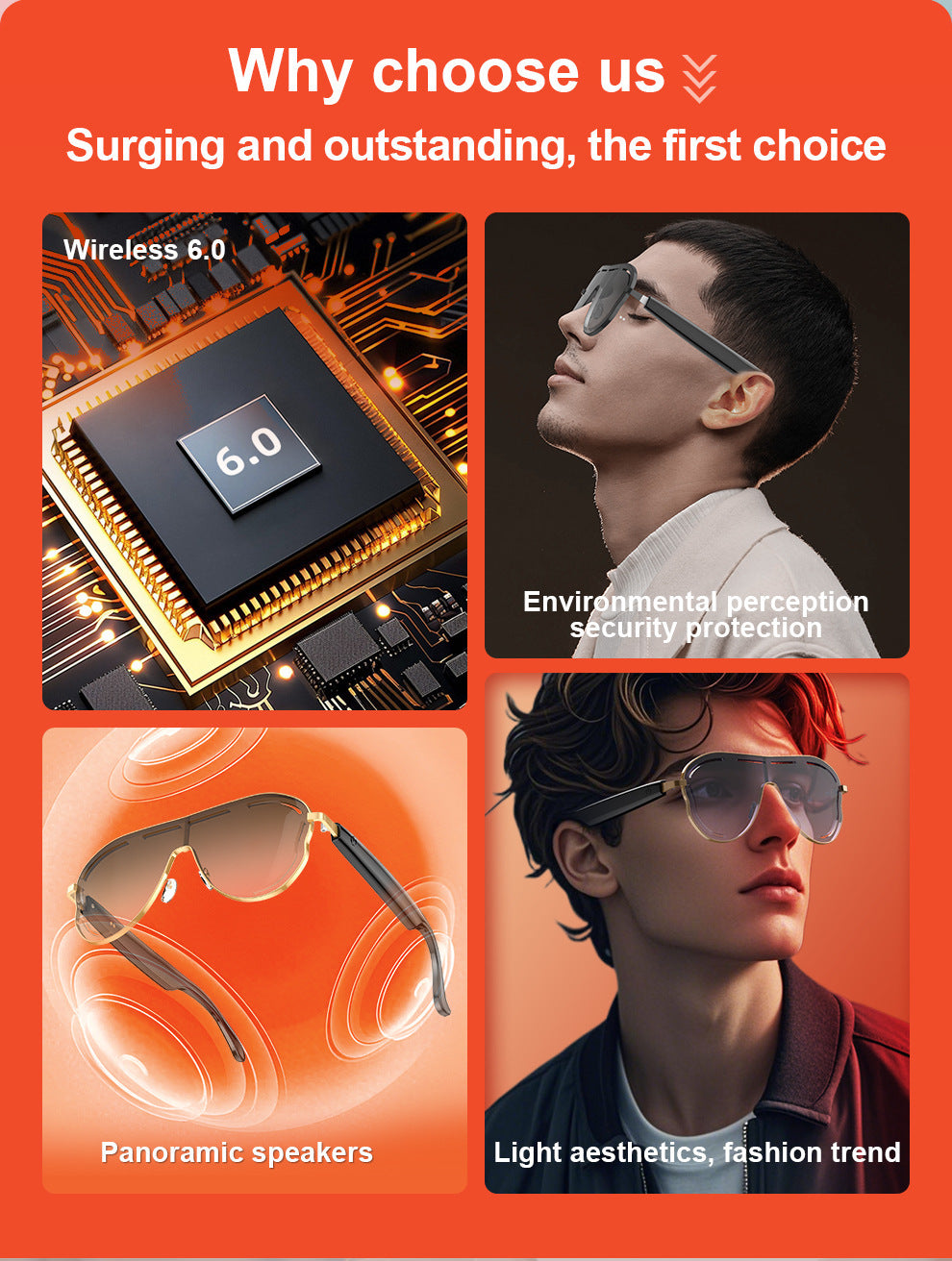 AI Translation Smart Bluetooth Glasses Sunglasses Sports Bluetooth Smart Audio Headphones Glasses Fashion Sunglasses