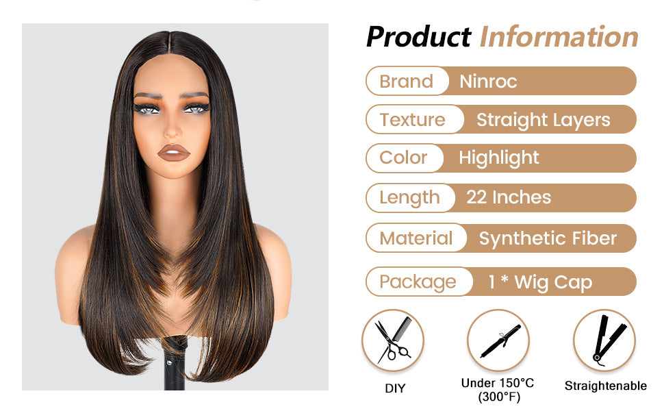 Factory Direct Cross-Border Wigs High Light Straight Layers Lace  Front Wig