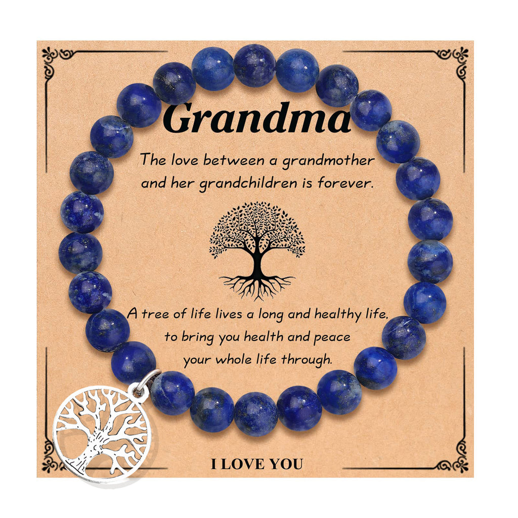 Lucky Tree Pendant Bracelet Natural Stone8mm Beaded Tree of Life Card Women's Lapis Lazuli Purple Agate Bracelet