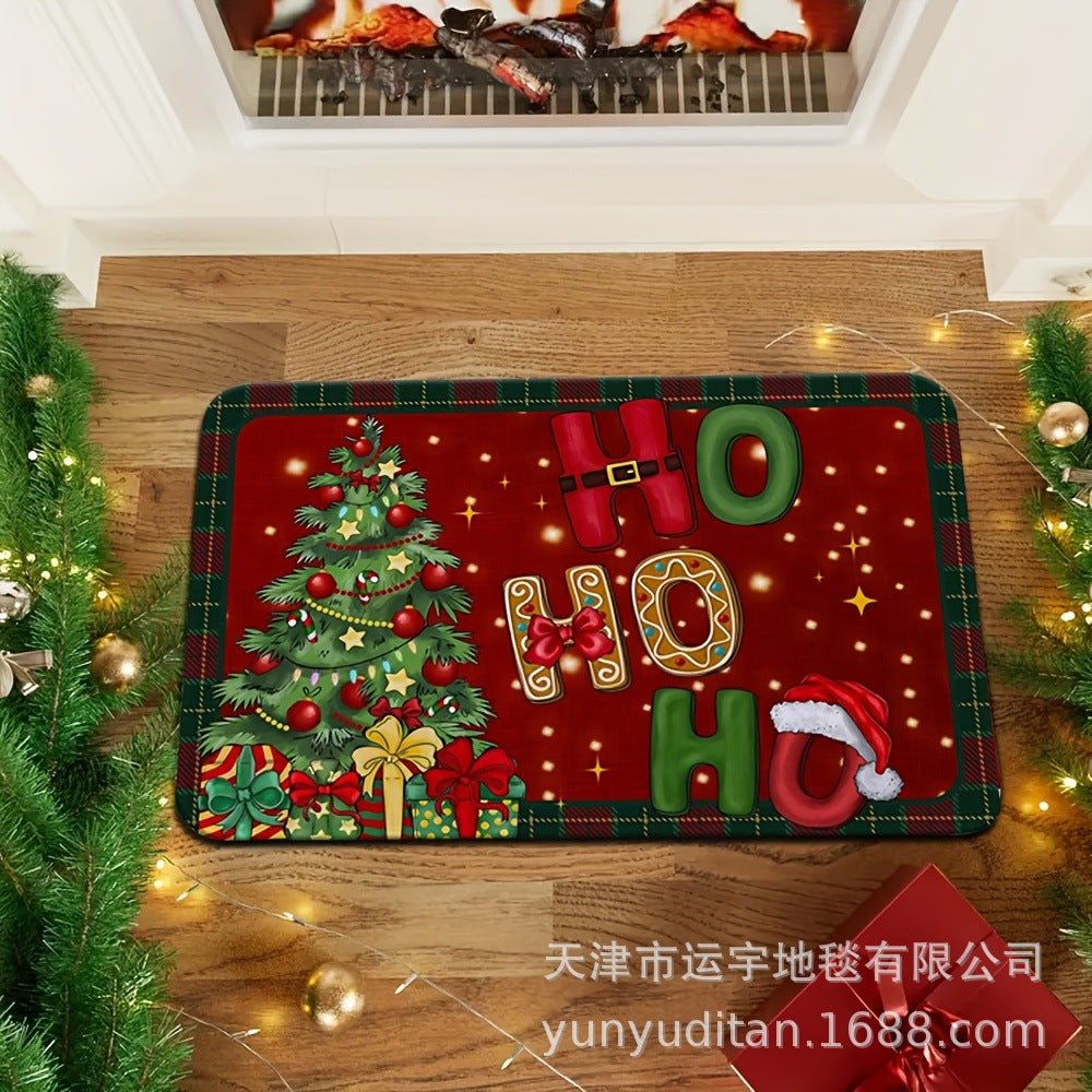 Christmas Decorative Doormat Crystal Velvet Non-Slip Door Mat Festive Atmosphere Entrance Door Mat Outdoor Dust Removal Mat