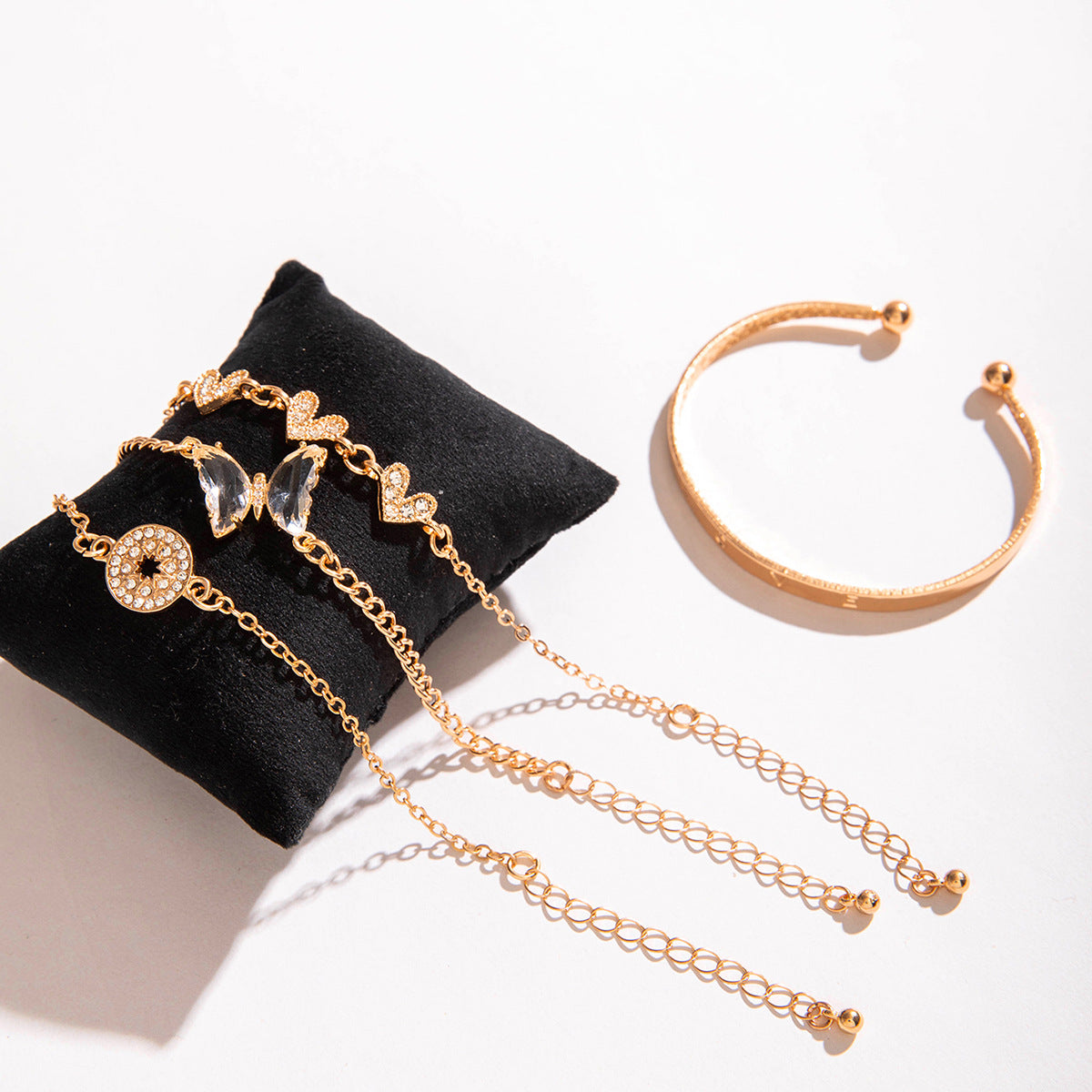 European and American Jewelry High-End Imitation Crystal Butterfly Bracelet Set Fashion Inlaid Diamond Heart Bracelet Wholesale