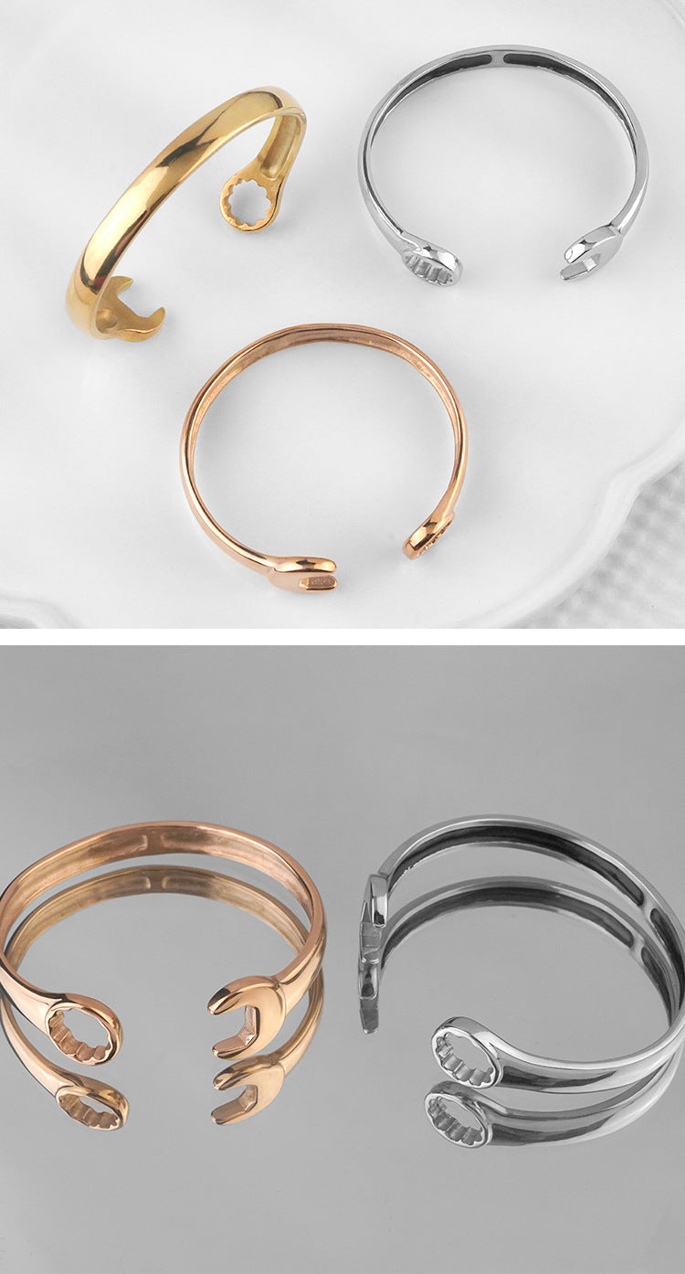 Fashion Trend Men's Stainless Steel Wrench Open Bracelet Electroplated gold Personalized Titanium Steel Jewelry Wholesale