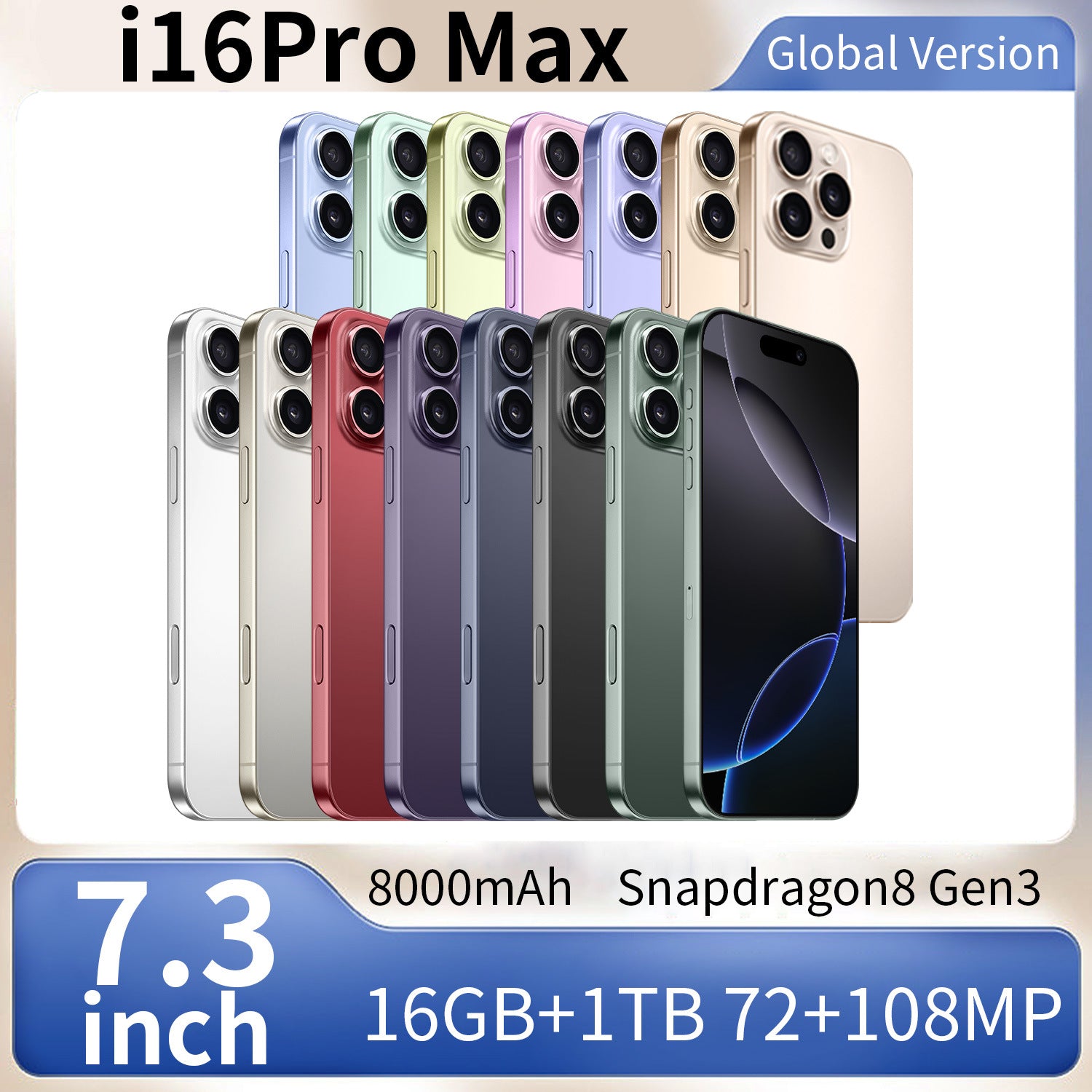 2025New i16Pro Max Android7.3inch smartphone16+1T Source Factory AliExpress Hot Sale