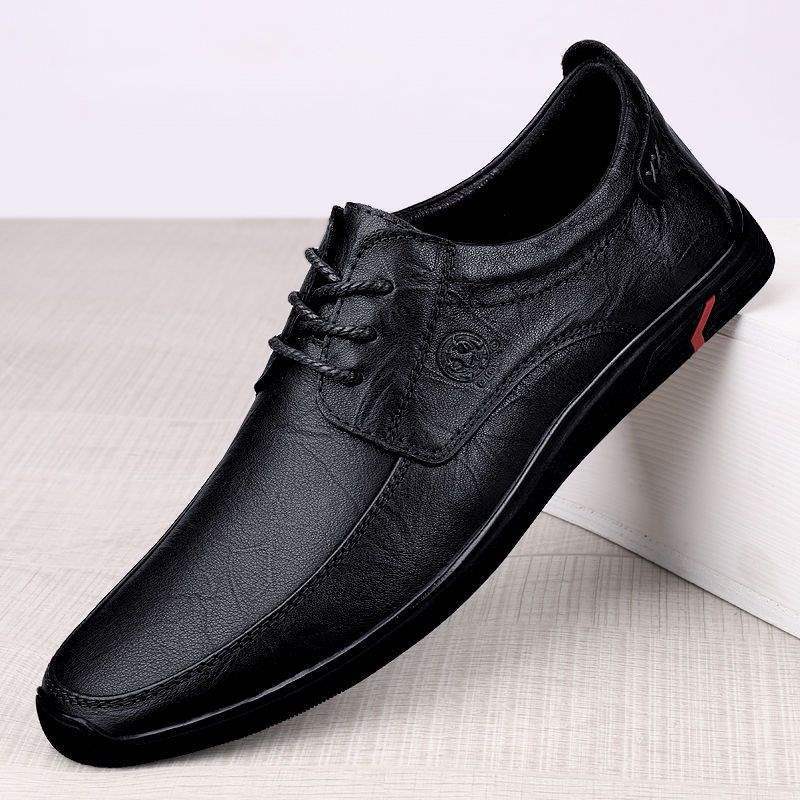Yangxin Casual Leather Shoes for Men Soft Sole Soft Leather Lace-up Versatile Thick Sole Men's Leather Shoes