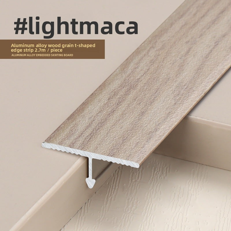Lightmaca aluminum alloy wood grain t-shaped edge strip, 2.7m, showcasing a natural wood finish.