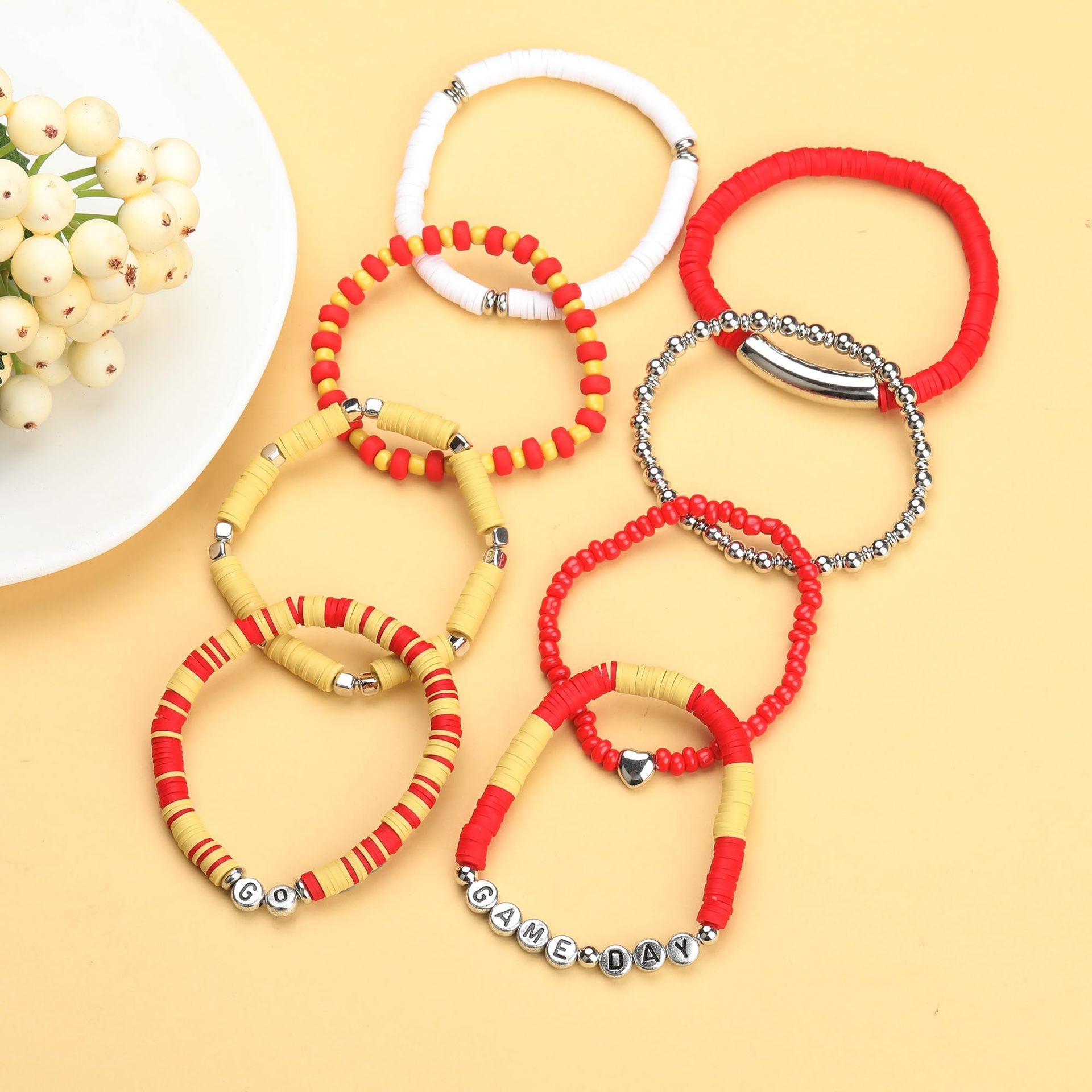 Game Day Soft Clay Bracelet Set Multi-layer Stackable Elastic Bracelet Super Bowl Game Day Football Bracelet