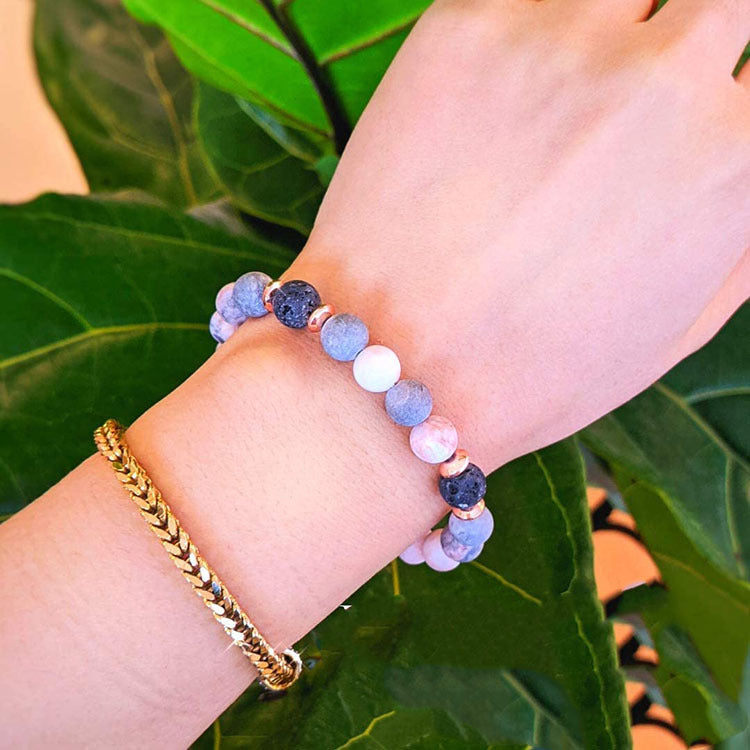 Men's Volcanic Stone Bracelet Natural Stone Black Line Red Vein Bracelet Blue Dot White Pine Elastic Beaded Pink Zebra Bracelet