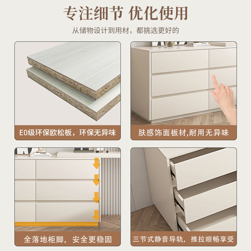 E0Grade European Pine Cream Style Chest of Drawers Simple Drawer Cabinet Bedroom Wall Storage Four-Drawer Cabinet Bedside Cabinet Sideboard