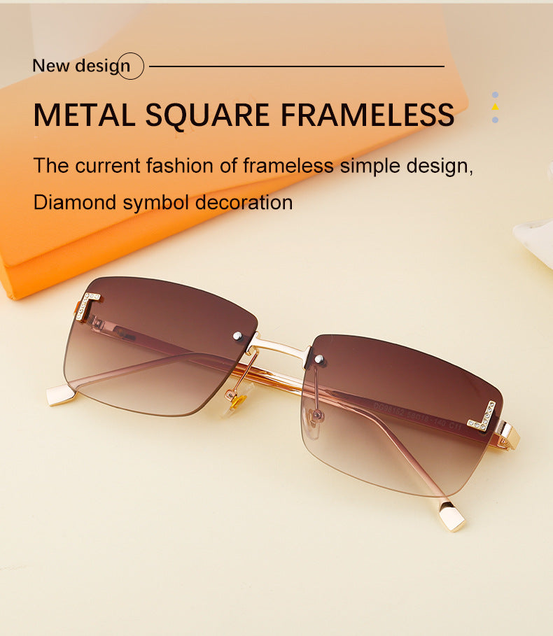 【Customization】European and American Frameless Cut Edge Sunglasses with Rhinestones Square Frame Sunglasses for Women sunglasses