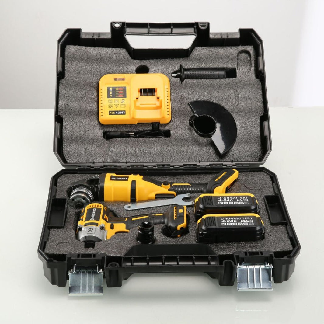 Electric Tool Set Brushless Electric Wrench Lithium Battery Angle Grinder Two-Piece Set Rechargeable Auto Repair Household Impact Drill