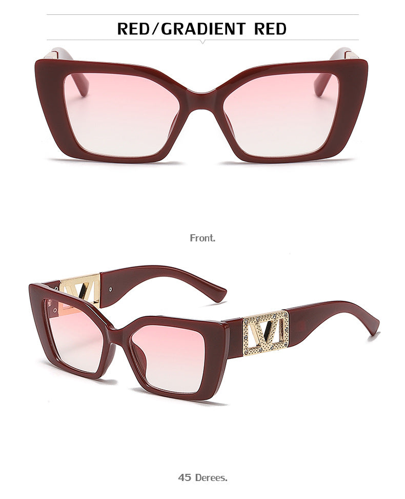 European and American Fashion Small Square Frame Sunglasses for Women, High-End Trendy Cat Eye Diamond-Studded Men's Driving Sunglasses