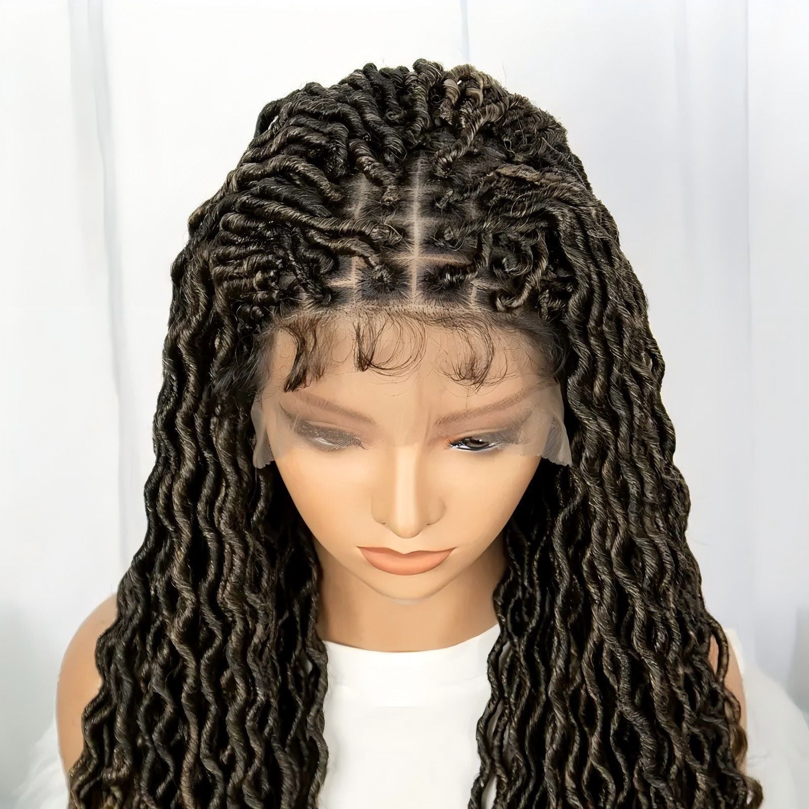 European and American African Full Lace Synthetic Fiber Curved Top and Bottom Hand-Crocheted Lace Headpiece Faux Locs Wig Full Lace Wig