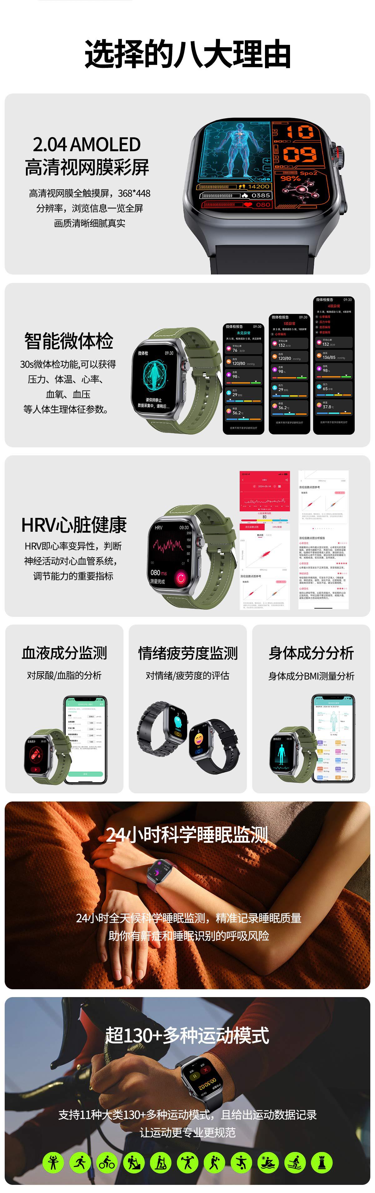 et585Smart Watch Blood Sugar Micro Physiotherapy Mood Fatigue Health Detection Bluetooth Call Smart Watch