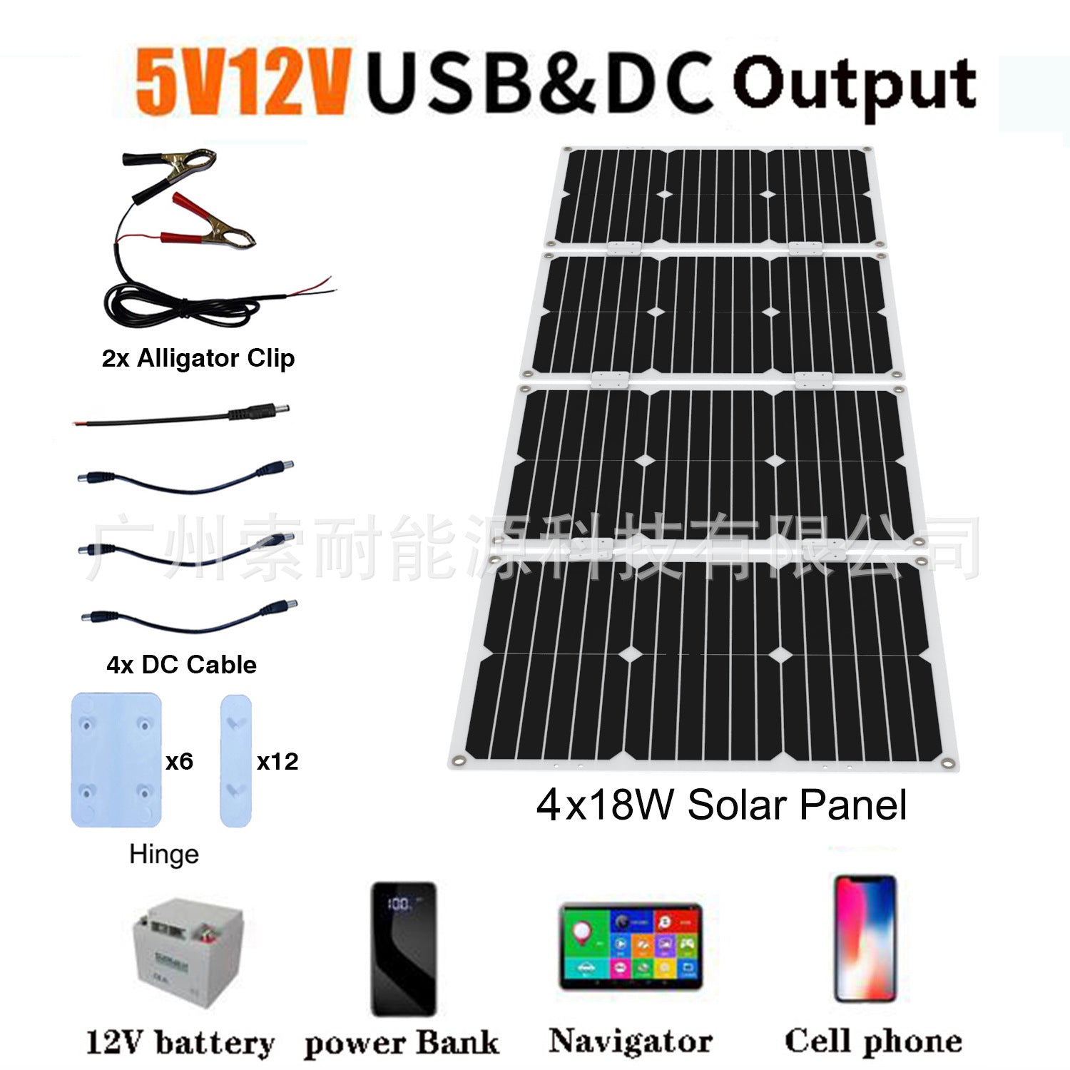 72W Solar panel Monocrystalline Solar Charging Panel 5V Double USB Mouth 12V/24V 30A Controller