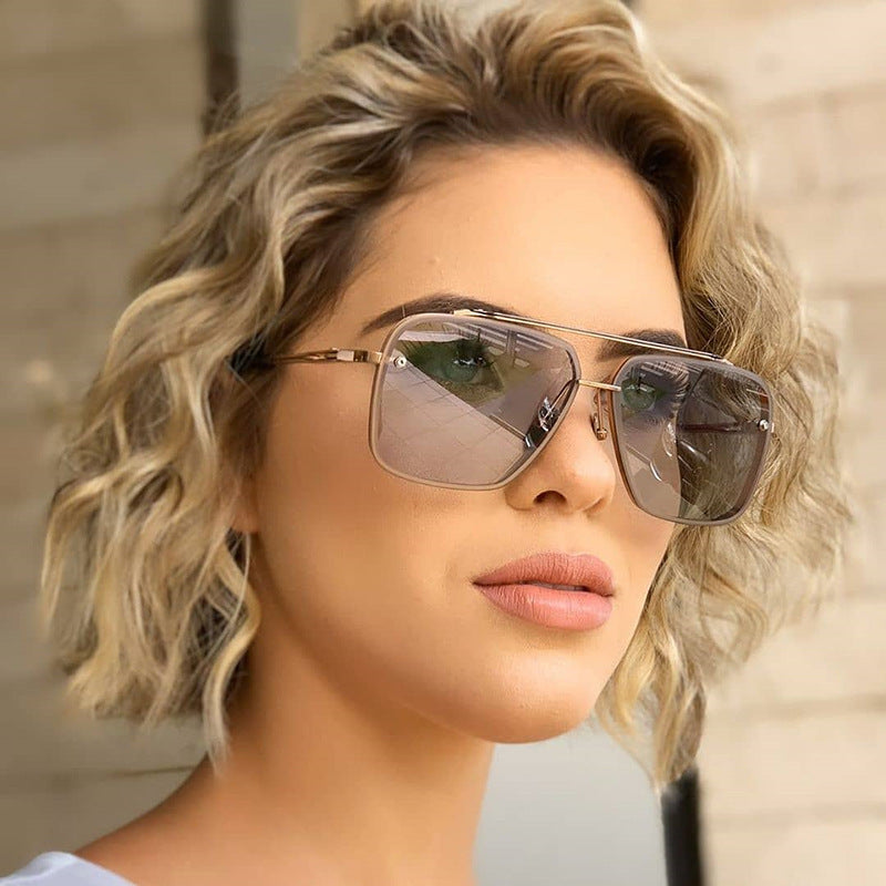Square Frame Sunglasses Men's Fashion Metal Rimless Cut Edge Sunglasses Women's Trendy No-Makeup Glasses MACH SIX1261