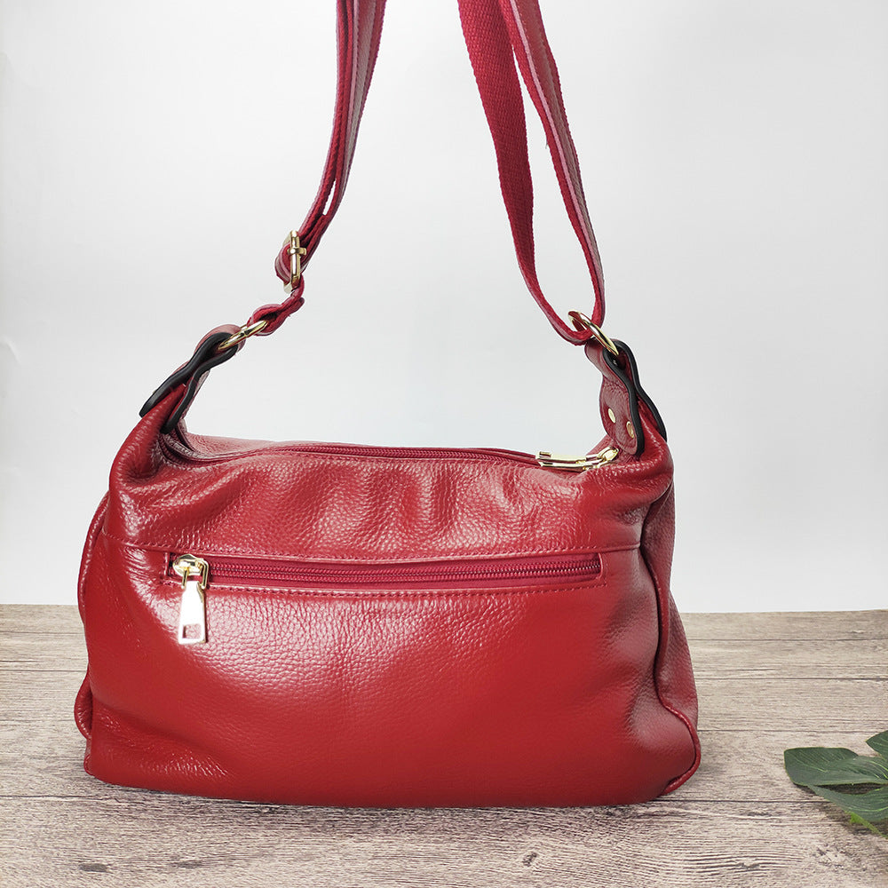 Guangzhou Shiling Genuine Leather Women's Bag for Middle-aged and Elderly Mothers, Multi-pocket Large Capacity Single Shoulder Crossbody Bag Trend