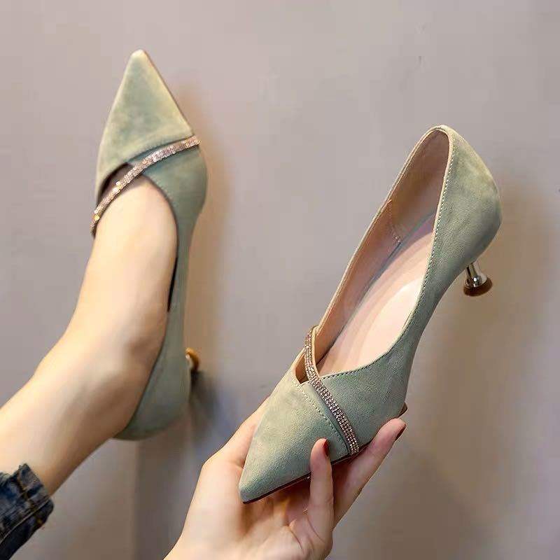 Chanel Style Women's Low Heel French Pointed Toe Versatile Student Girl Fairy Style Korean Version Thin Heel High Heels3cm