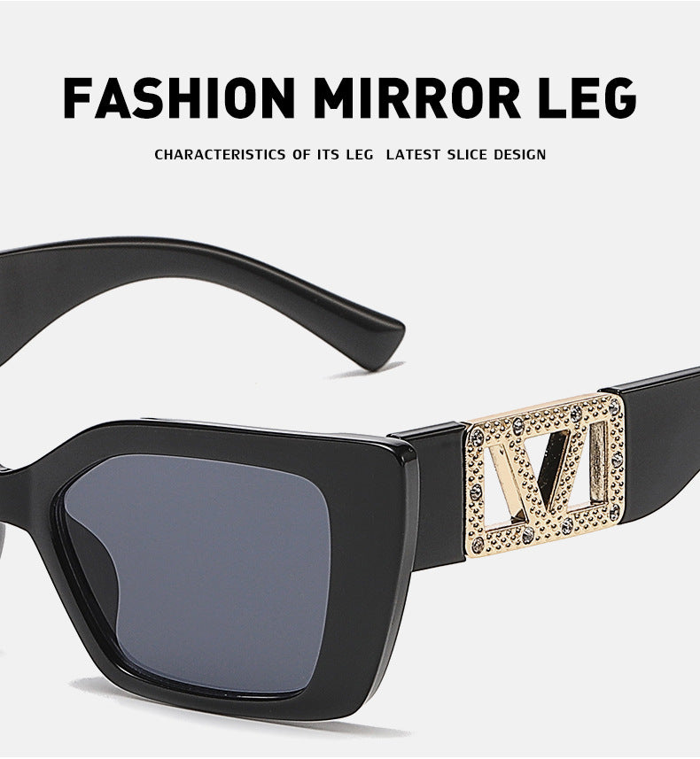 European and American Fashion Small Square Frame Sunglasses for Women, High-End Trendy Cat Eye Diamond-Studded Men's Driving Sunglasses