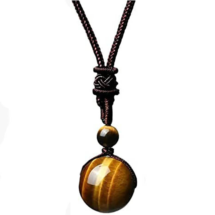 Natural Obsidian Necklace16mm Beaded Tiger Eye Stone Pendant Holiday Gift Couple Amethyst Necklace