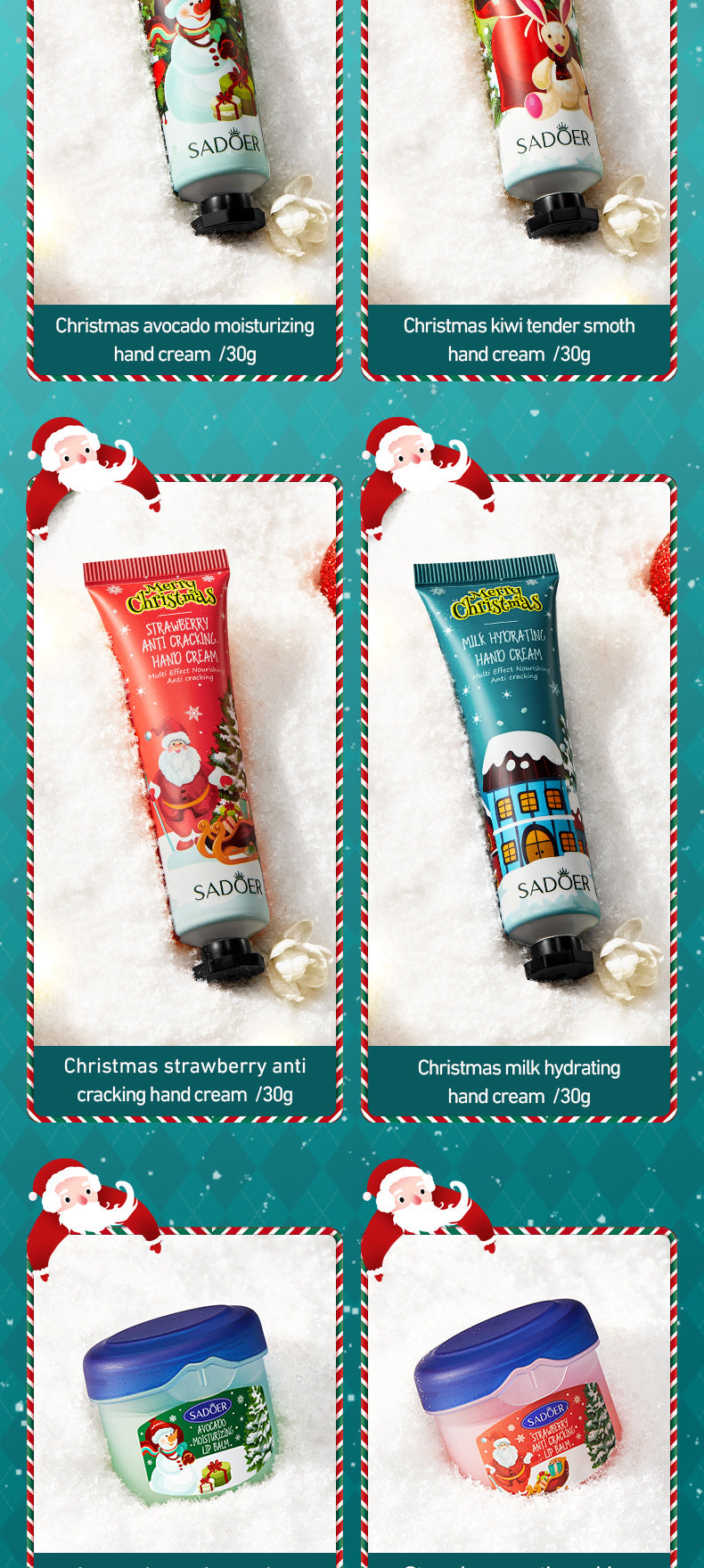 Full English Christmas Hand Cream Lip Balm Combo Set SADOER Anti-chapping Moisturizing  Wholesale