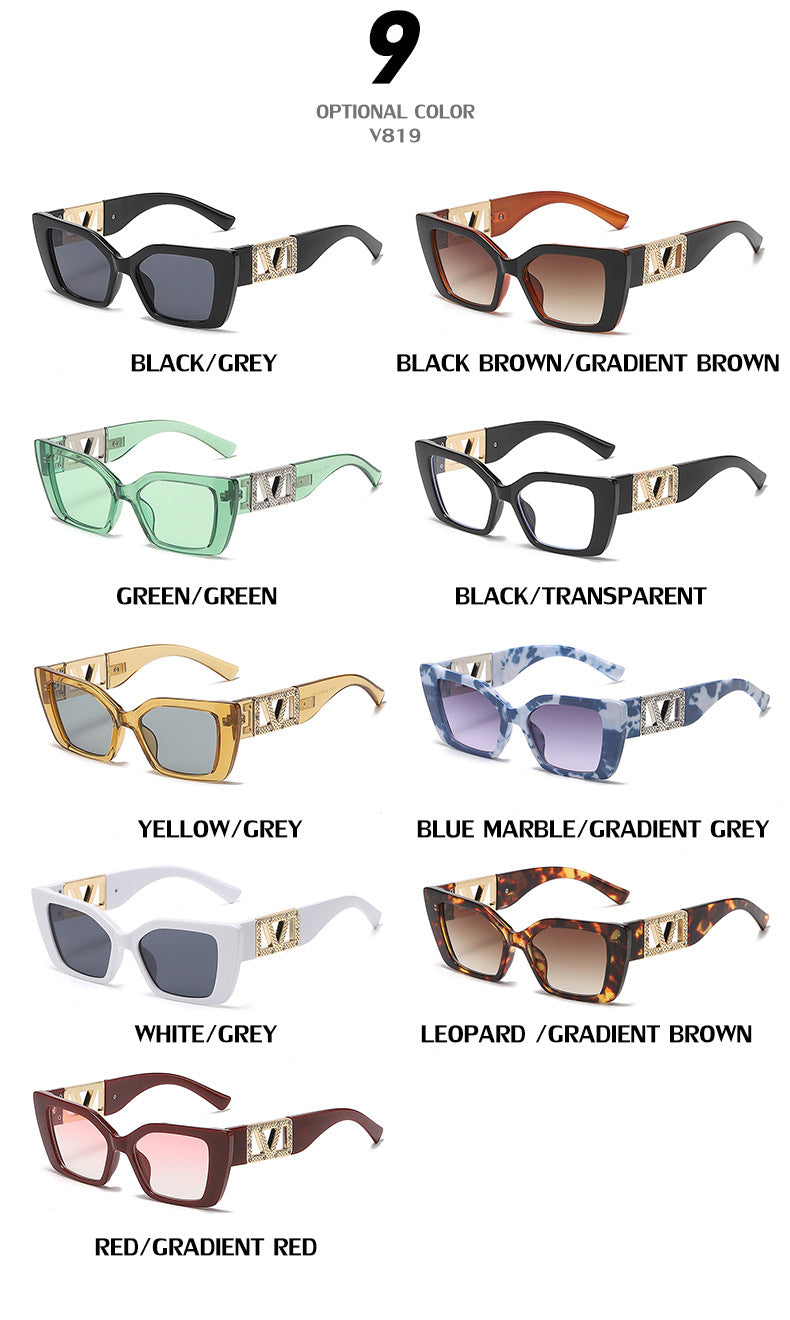 European and American Fashion Small Square Frame Sunglasses for Women, High-End Trendy Cat Eye Diamond-Studded Men's Driving Sunglasses