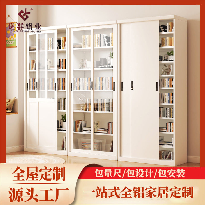 Custom Honeycomb Aluminum Alloy Sliding Door Bookshelf Dustproof Sliding Door Display Cabinet Office Children's Book Glass Door Floor-standing